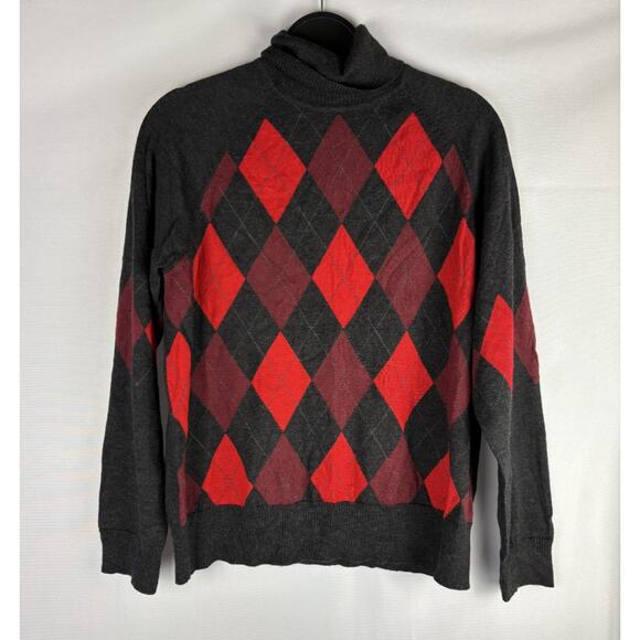 Pendleton Merino Wool Sweater Size XL Red Gray Argyle Turtleneck Preppy Academia - Picture 1 of 5